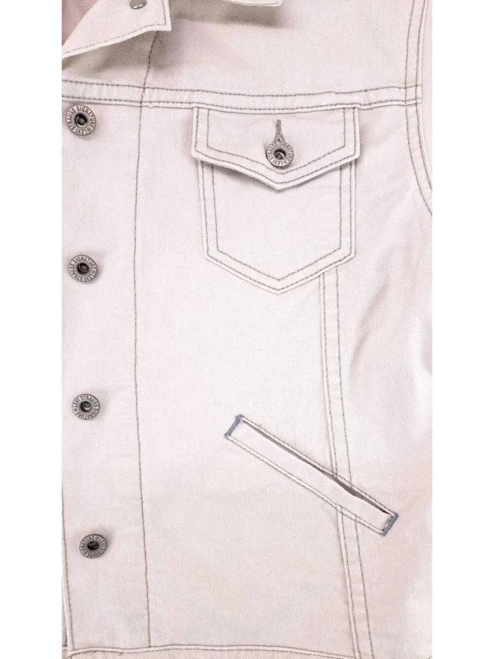 Levi Strauss Signature Women Medium Beige Denim Trucker Jacket Levi's Tan Jean - Picture 4 of 8